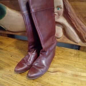 Frye size 8 Vintage Riding Red Leather Knee-High Boots C4565 5L25715 Made In USA